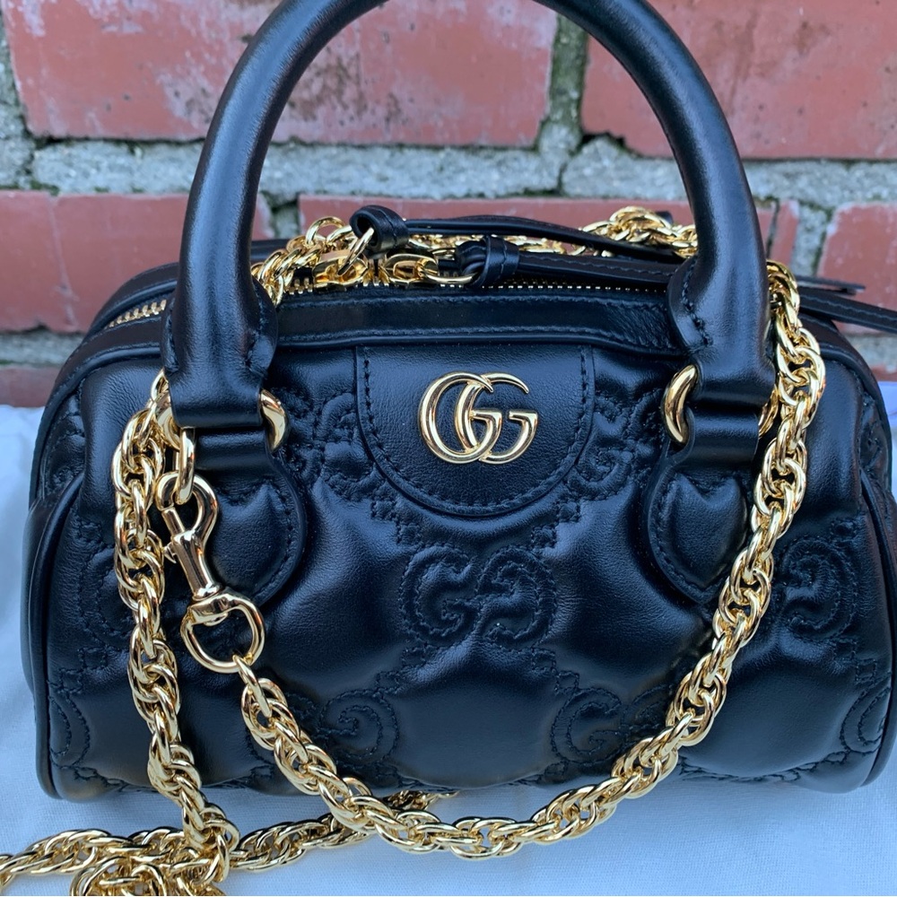 Gucci Black Leather Mini Bag with Gold Chain
